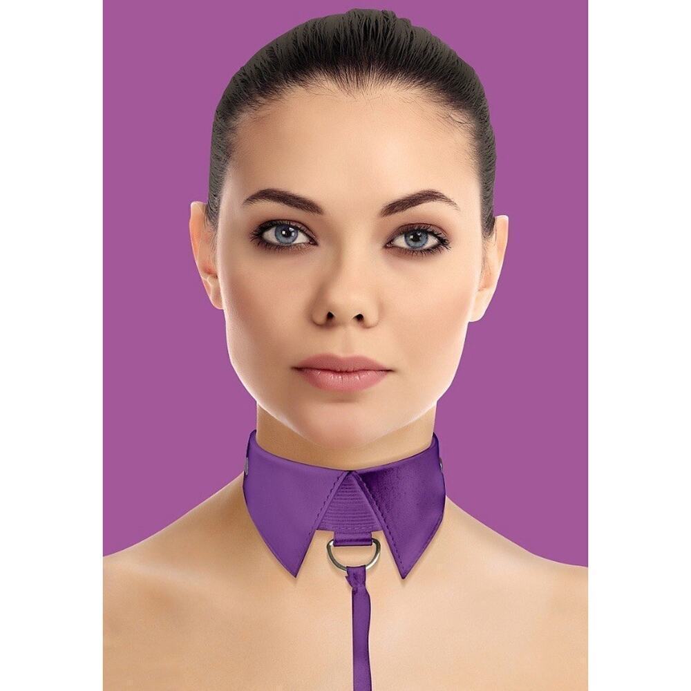 🦋B2G1🦋OUCH! SHOTS AMERICA Classic Leather Collar With Leash-Purple | ONE SIZE |